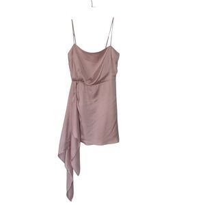 LeLe Cameo Silk Mini Dress Pink Satin Draped Sash Cowl Neck Size L NWT